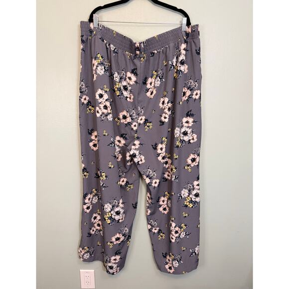 Torrid Floral Crepe Wide Leg Pant Womens 4X Gray Pull On Stretch Boho Trousers - Picture 2 of 9